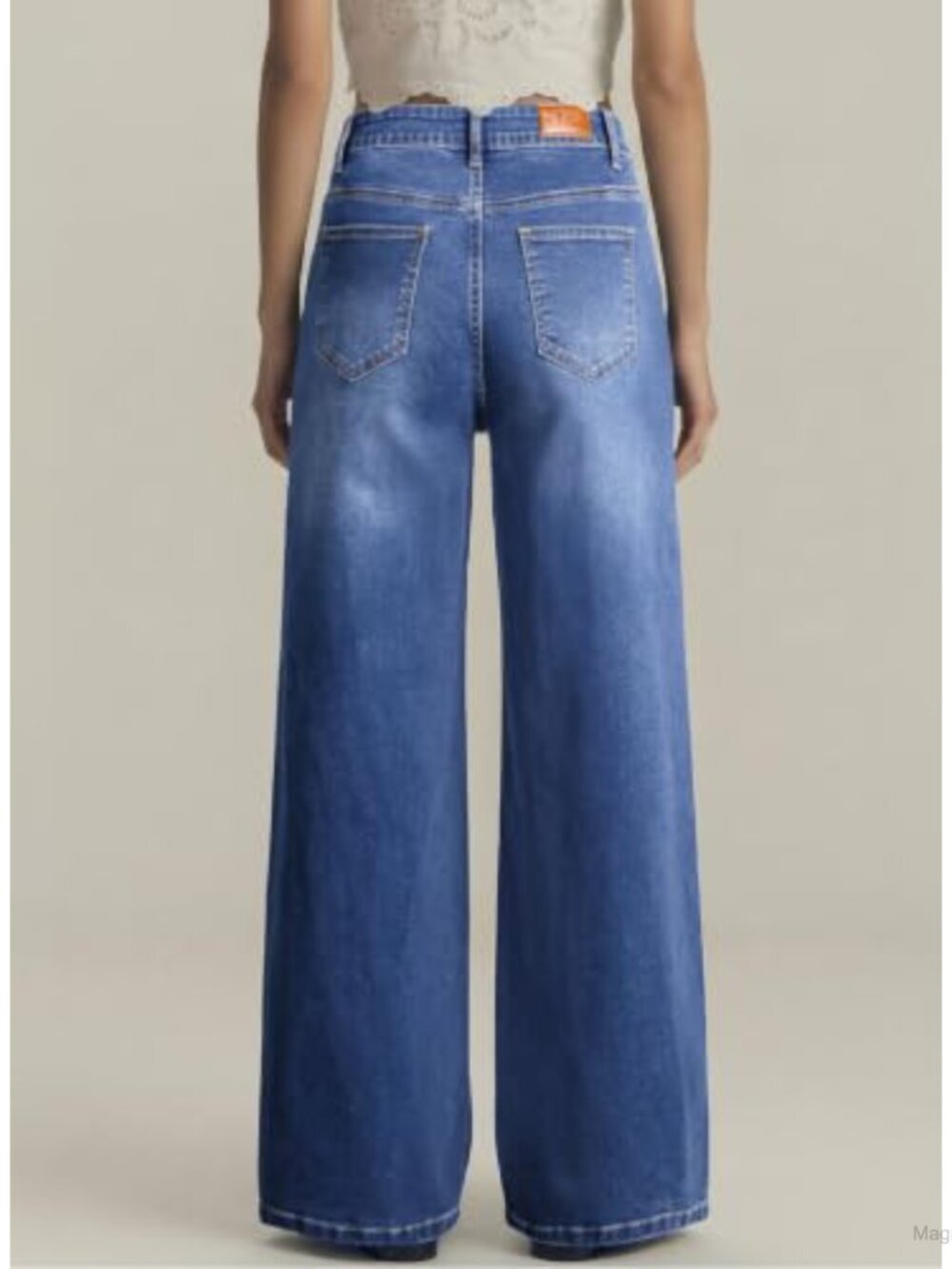 High Waisted Wide Leg Stretchy Jeans Baggy Denim Pants Trendy Seamed Front